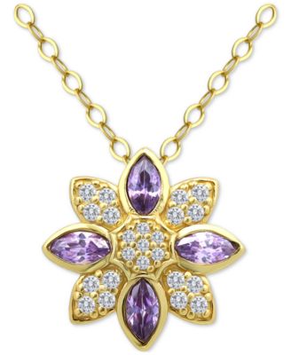 Giani Bernini - Cubic Zirconia Marquise & Pav&eacute; Flower Pendant Necklace in 18k Gold-Plated Sterling Silver, 16" + 2" extender