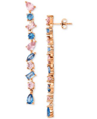 Macy's - Lab-Grown Blue Spinel (2 ct. t.w.) & Pink Cubic Zirconia Linear Drop Earrings in 14k Rose Gold-Plated Sterling Silver
