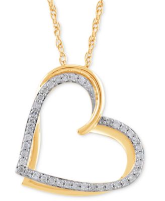 Macy's - Diamond Diagonal Double Heart Pendant Necklace (1/4 ct. t.w.) in Sterling Silver & 14k Gold-Plate, 16" + 2" extender