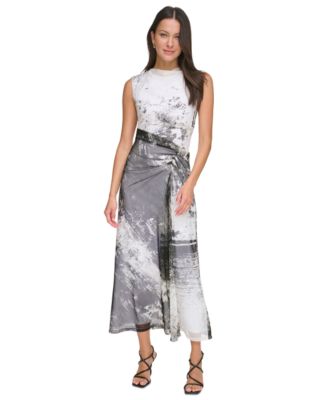 DKNY - Women's Sleeveless Cowlneck Side-Ruched Dress