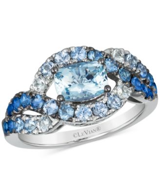 Le Vian - Sea Blue Aquamarine (5/8 ct. t.w.), Denim Ombr&eacute; (1-1/8 ct. t.w.) & White Sapphire (1/5 ct. t.w.) Twist Ring in 14k White Gold