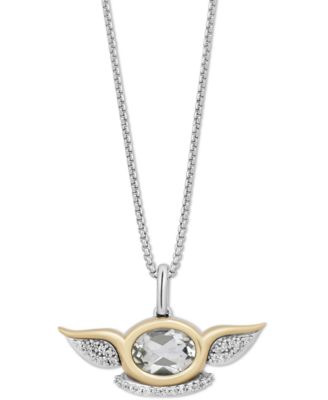 Wonder Fine Jewelry - Green Quartz (1-1/4 ct. t.w.) & Diamond (1/10 ct. t.w.) Grogu Pendant Necklace in Sterling Silver & Gold-Plate, 15-3/4" + 2" extender