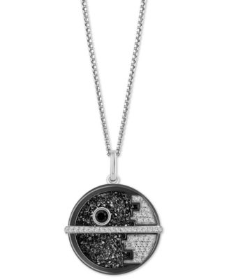 Wonder Fine Jewelry - Diamond (1/5 ct. t.w.) & Druzy Stone Death Star 18" Pendant Necklace in Sterling Silver