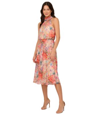 Adrianna Papell - Women's Halter-Neck Printed Blouson Midi Dress