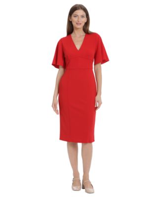 Maggy London - Women's Crepe Flutter-Sleeve Midi Dress