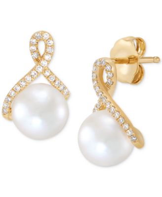 Honora - Cultured Freshwater Pearl (7mm) & Diamond (1/6 ct. t.w.) Drop Earrings in 14k Gold