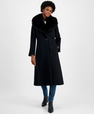 Via Spiga - Women's Single-Breasted Faux-Fur-Collar Maxi Coat