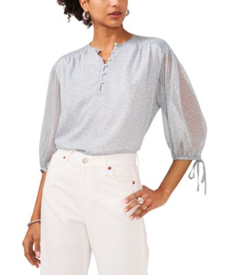 1.STATE - Women's Printed Pintuck 3/4-Sleeve Blouse