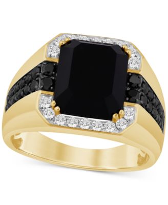 Macy's - Men's Onyx and Black & White Diamond Halo Ring (1 ct. t.w.) in 14k Gold-Plated Sterling Silver