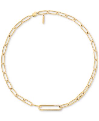 Calvin Klein - Stainless Steel Pav&eacute; & Logo Link Collar Necklace, 16" + 2" extender