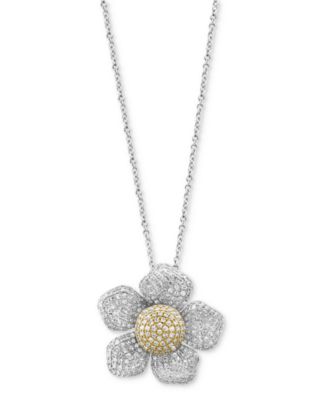 EFFY Collection - Diamond Pav&eacute; Flower 18" Pendant Necklace (1-3/8 ct. t.w.) in 14k Two-Tone Gold