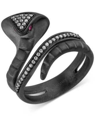 Disney Enchanted Vault - Garnet (1/20 ct. t.w.) & Diamond (1/10 ct. t.w.) Jafar Snake Ring in Black Rhodium-Plated Sterling Silver