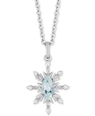 Disney Enchanted Vault - Aquamarine (3/8 ct. t.w.) & Diamond (1/10 ct. t.w.) Snowflake Pendant Necklace in Sterling Silver, 16" + 2" extender