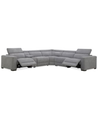 Furniture - Nevio 6-Pc. Fabric Power Headrest L-Shaped Sectional and Console with 2 Power Motion Chairs