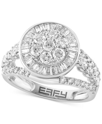 EFFY Collection - Diamond Round & Baguette Circle Cluster Ring (1-5/8 ct. t.w.) in 14k White Gold