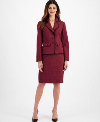 Le Suit - Petite Contrast Trim Printed Skirt Suit