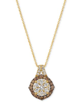 Le Vian - Nude Diamond & Chocolate Diamond Halo Cluster Adjustable 20" Pendant Necklace (1-1/3 ct. t.w.) in 14k Gold