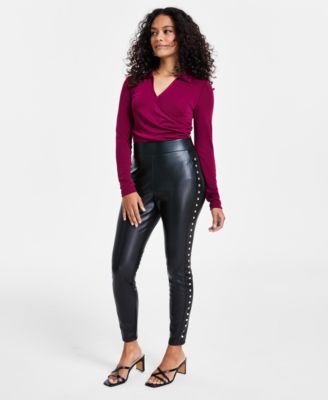 Bar III - Petite Studded Faux-Leather Leggings