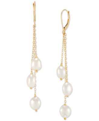 Honora - Cultured Freshwater Baroque Pearl (6-7mm) Strand Drop Earrings in 10k Gold
