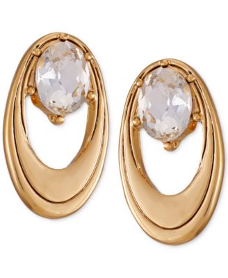 T Tahari - Gold-Tone Crystal Open Oval Stud Earrings