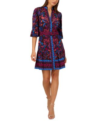 Adrianna - Women's 3/4-Sleeve Belted Fit & Flare Dress
