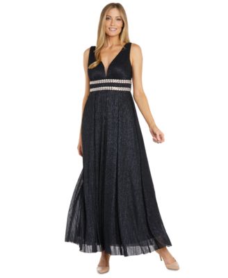 R & M Richards - Women's Embellished Metallic Gown