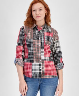 Nautica Jeans - Women's Crescent Pond Plaid Roll-Tab Shirt
