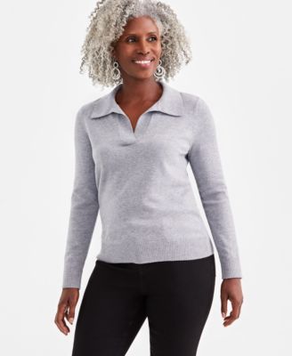 Style & Co - Women's Johnny-Collar Long-Sleeve Sweater