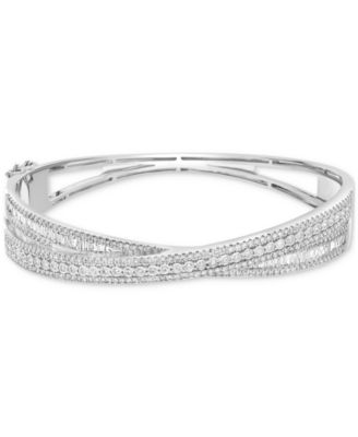 EFFY Collection - Diamond Round & Baguette Crossover Bangle Bracelet (2-1/6 ct. t.w.) in 14k White Gold