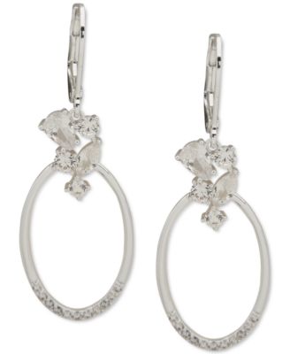 Anne Klein - Silver-Tone Crystal Cluster Stone Oval Drop Earrings