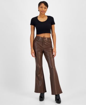 Dollhouse - Juniors' Faux-Leather Five-Pocket Flare Pants