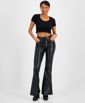 Dollhouse - Juniors' Exposed Button-Fly Faux-Leather Flare Pants