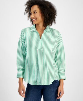 Nautica Jeans - Women's Port Stripe Cotton Collared Blouse