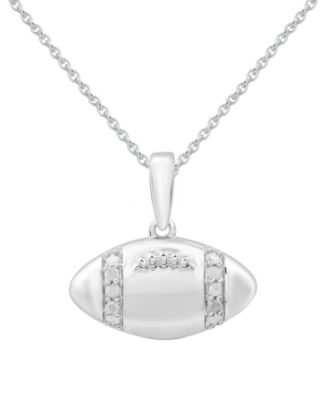 Macy's - Diamond Football 18" Pendant Necklace (1/10 ct. t.w.) in Sterling Silver
