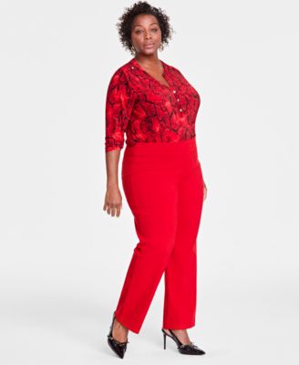 I.N.C. International Concepts - Plus Size Mid-Rise Pull-On Straight-Leg Pants
