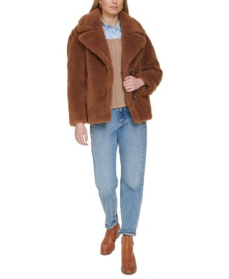 Cole Haan - Women's Notched-Collar Single-Breasted Teddy Coat