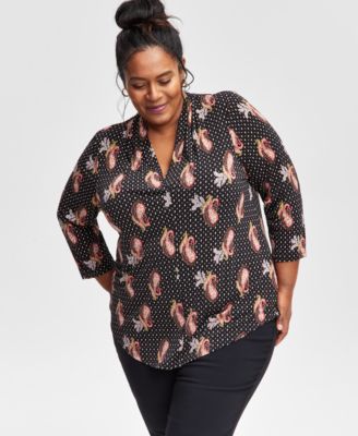 JM Collection - Plus Size Paisley-Print V-Neck 3/4-Sleeve Top