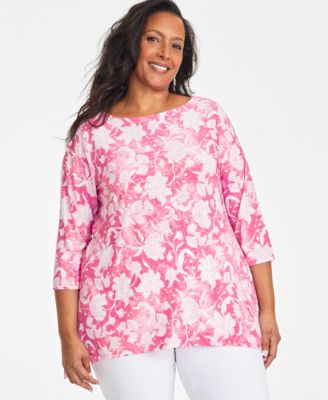 JM Collection - Plus Size Mirella Silhouette Jacquard Swing Top