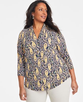 JM Collection - Plus Size Paisley Fern Printed Top, Exclusively at Macy's