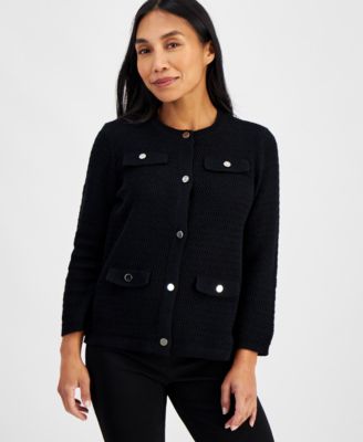 AK Anne Klein - Petite Pocket Button-Front Cardigan