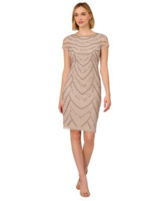 Adrianna Papell - Women's Beaded Cap-Sleeve Sheath Dress