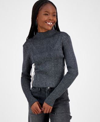 Madden Girl - Juniors' Metallic Ribbed Mock-Neck Sweater