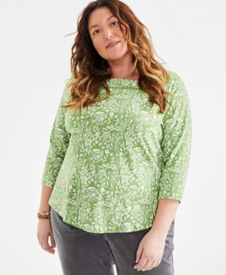 Style & Co - Plus Size Cotton Square-Neck 3/4-Sleeve Top