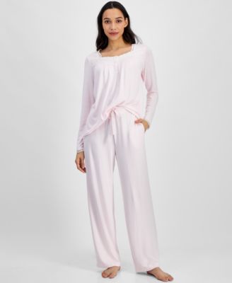 Charter Club - Women's Lace-Trim Henley Pajama Set