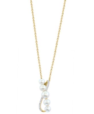 EFFY Collection - Cultured Freshwater Pearl (3-1/2-5mm) & Diamond (1/20 ct. t.w.) Crossover Pendant Necklace in 14k Gold, 18" + 1" extender