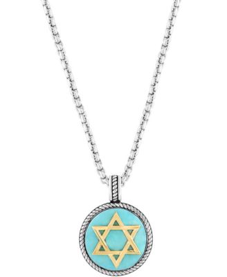 EFFY Collection - Men's Turquoise Star of David 22" Pendant Necklace in Sterling Silver & Gold-Plate