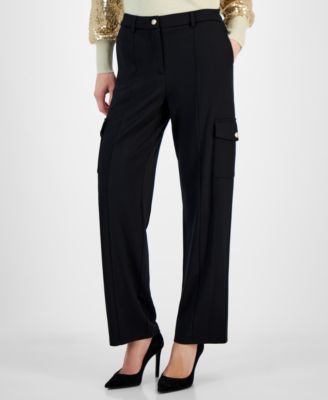 T Tahari - Women's Solid-Color Wide-Leg Cargo Pants
