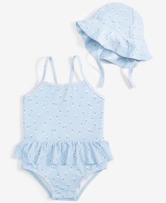 First Impressions - Baby Girls Dainty Daisies Hat & One-Piece Swimsuit, 2 Piece Set
