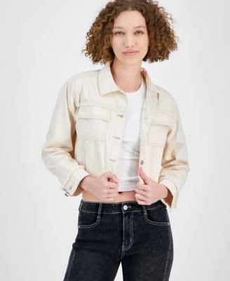 Planet Heart - Juniors' Cotton Frayed Cropped Denim Jacket