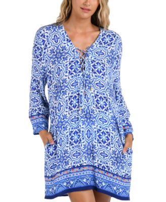 La Blanca - Women's Lace-Neck Tunic Cover-Up
